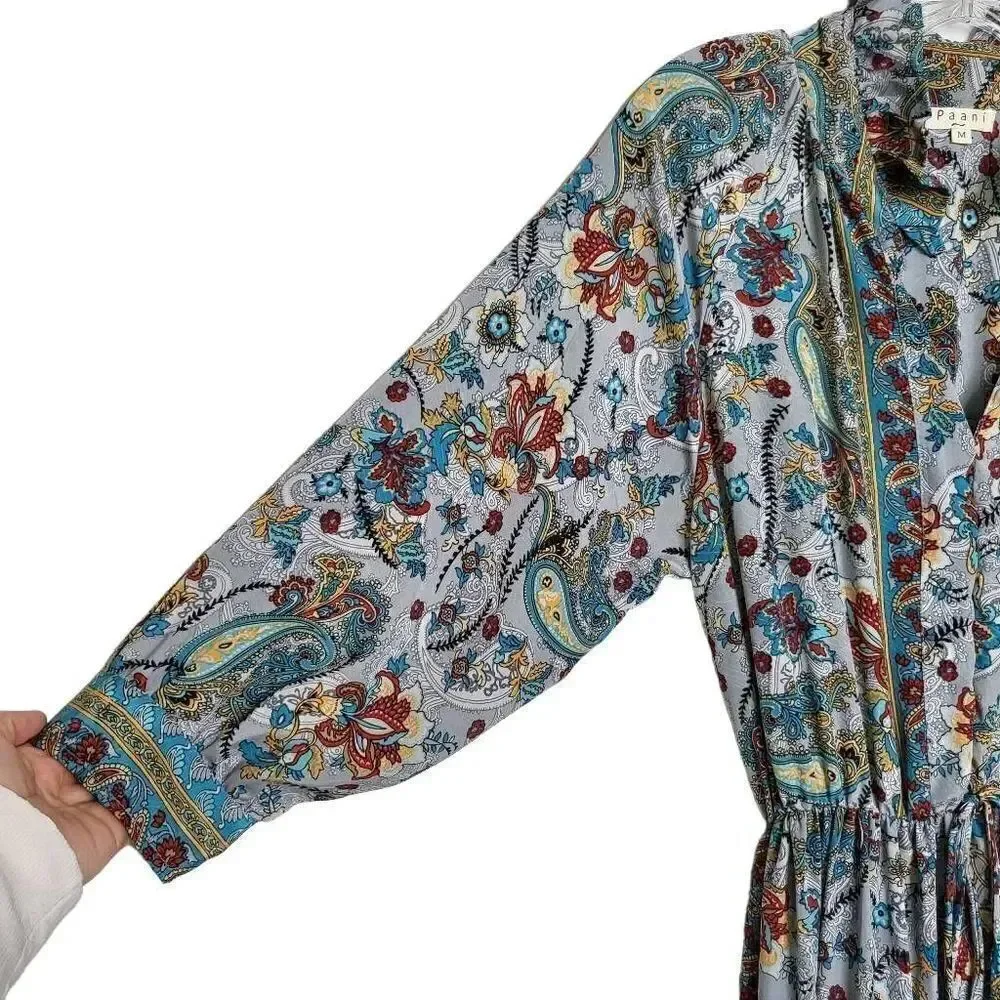 Paani Paisley Floral Midi Tiered Dress Boho Cottagecore Size Medium